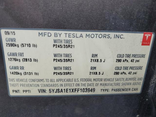 5YJSA1E1XFF103949 - 2015 TESLA MODEL S 棕色 照片 12