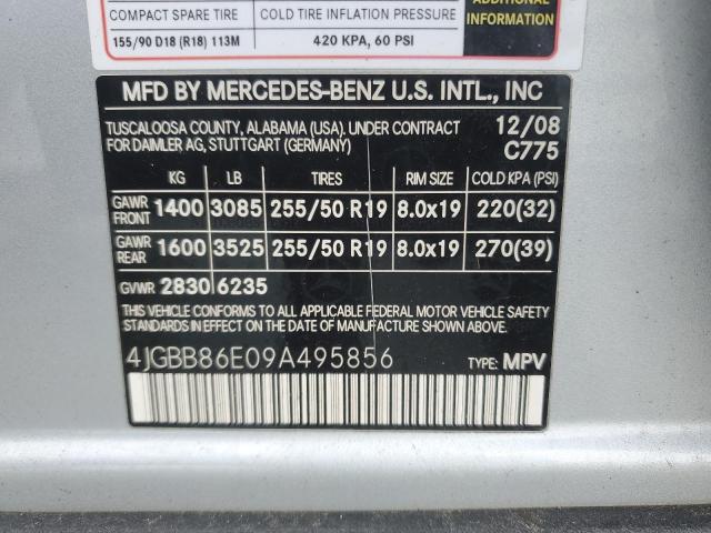 4JGBB86E09A495856 - 2009 MERCEDES-BENZ ML 350 SILVER photo 13