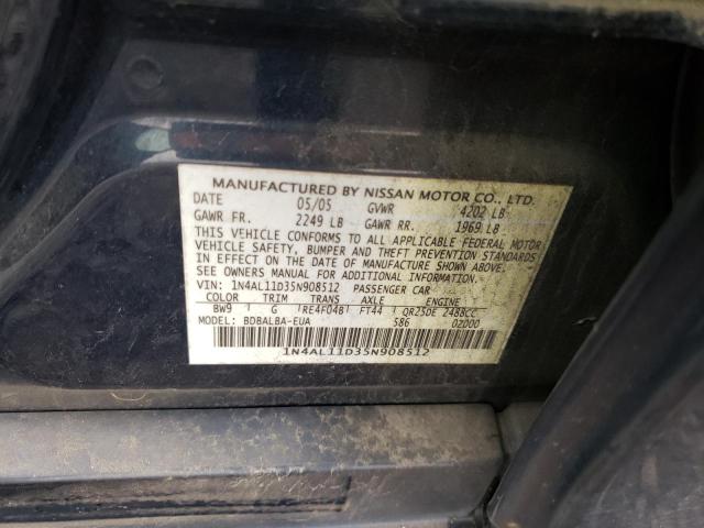 1N4AL11D35N908512 - 2005 NISSAN ALTIMA S BLUE photo 12