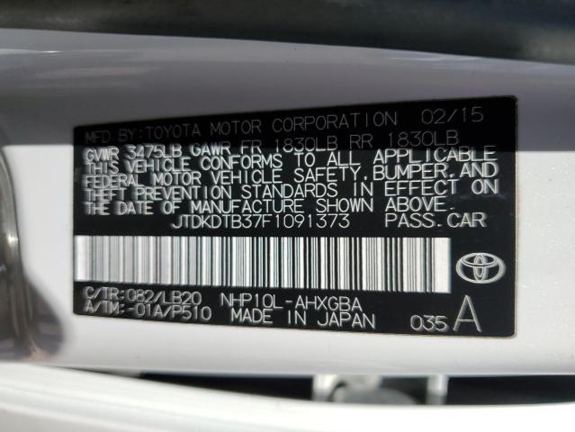 JTDKDTB37F1091373 - 2015 TOYOTA PRIUS C WHITE photo 12