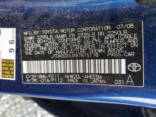 JTDKB20UX87815178 - 2008 TOYOTA PRIUS BLUE photo 12