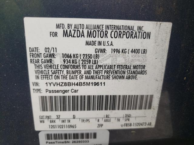 1YVHZ8BH4B5M19611 - 2011 MAZDA 6 I GRAY photo 10