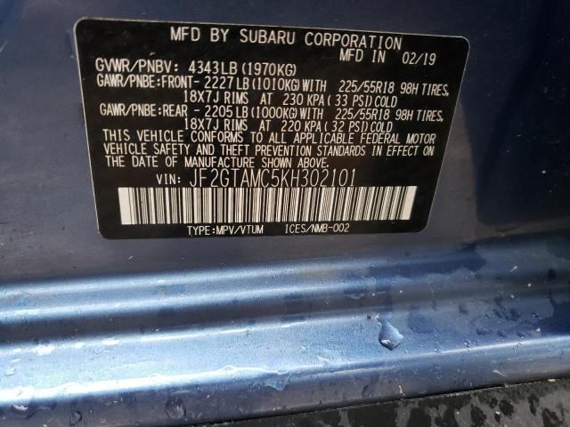 JF2GTAMC5KH302101 - 2019 SUBARU CROSSTREK LIMITED BLUE photo 10
