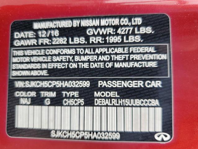 SJKCH5CP5HA032599 - 2017 INFINITI QX30 BASE RED photo 13