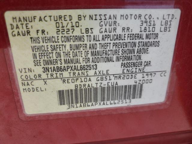 3N1AB6APXAL662513 - 2010 NISSAN SENTRA 2.0 RED photo 12