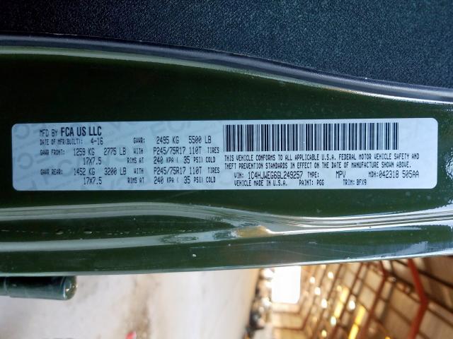 1C4HJWEG6GL249257 - 2016 JEEP WRANGLER UNLIMITED SAHARA  լուսանկար 10