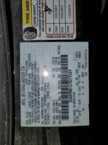 3FAHP08157R279389 - 2007 FORD FUSION SEL BLACK photo 12