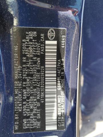 4T1BK1EB2DU038228 - 2013 TOYOTA AVALON BASE 蓝色 照片 12