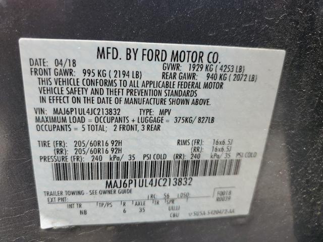 MAJ6P1UL4JC213832 - 2018 FORD ECOSPORT SE GRAY photo 13