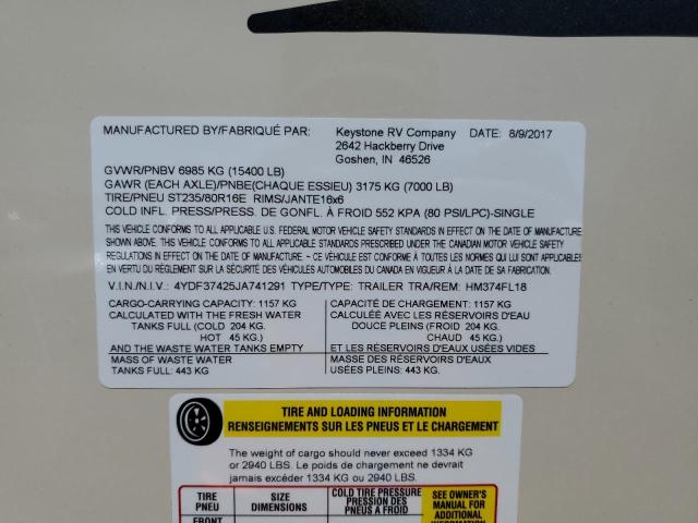 4YDF37425JA741291 - 2018 KEYSTONE MONTANA TAN photo 10