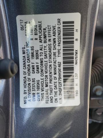 2HGFC2F79HH541462 - 2017 HONDA CIVIC EX GRAY photo 12