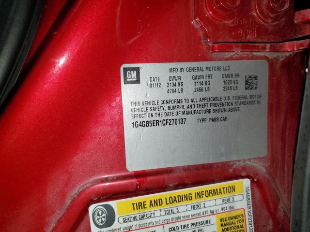 1G4GB5ER1CF270137 - 2012 BUICK LACROSSE CONVENIENCE Qırmızı foto 12