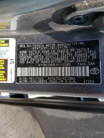 4T1B11HK6JU110980 - 2018 TOYOTA CAMRY L GRAY photo 13