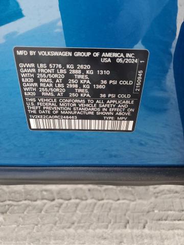 1V2KE2CA0RC248463 - 2024 VOLKSWAGEN ATLAS CROS SE BLUE photo 14