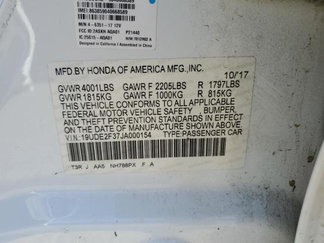 19UDE2F37JA000154 - 2018 ACURA ILX BASE WATCH PLUS WHITE photo 12