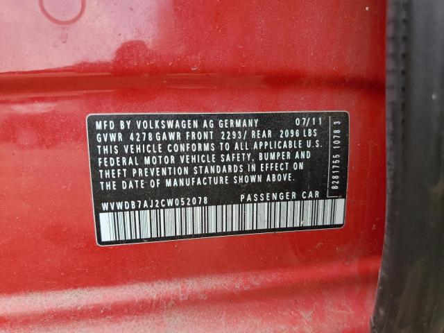 WVWDB7AJ2CW052078 - 2012 VOLKSWAGEN GOLF RED photo 12