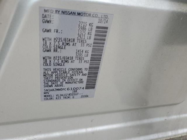 5N1AR2MN0FC610074 - 2015 NISSAN PATHFINDER S SILVER photo 14