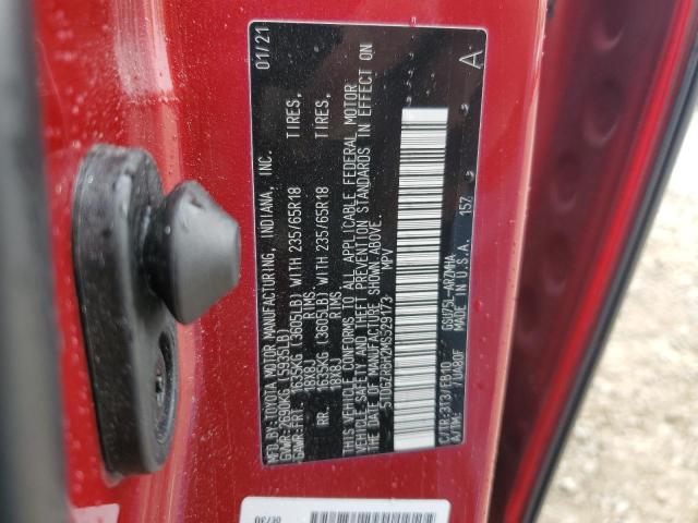 5TDGZRBH2MS529173 - 2021 TOYOTA HIGHLANDER XLE RED photo 14