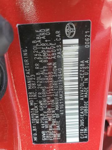 4T1G11AK2RU192640 - 2024 TOYOTA CAMRY SE NIGHT SHADE RED photo 12