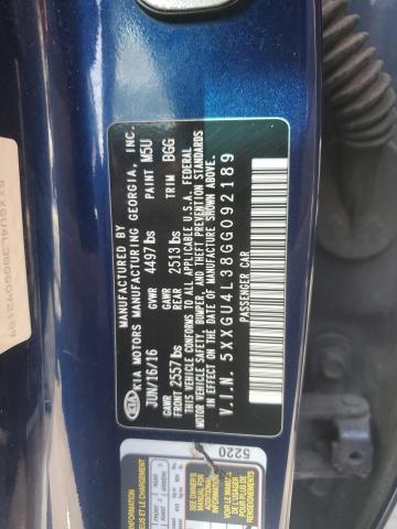 5XXGU4L38GG092189 - 2016 KIA OPTIMA EX BLUE photo 12