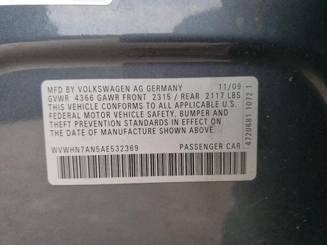 WVWHN7AN5AE532369 - 2010 VOLKSWAGEN CC LUXURY BLACK photo 12