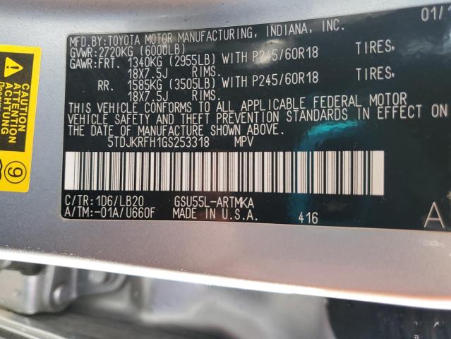 5TDJKRFH1GS253318 - 2016 TOYOTA HIGHLANDER XLE SILVER photo 14