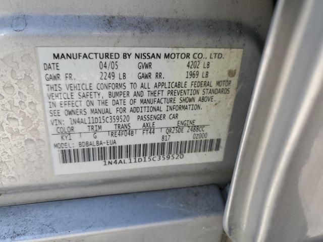 1N4AL11D15C359520 - 2005 NISSAN ALTIMA S GRAY photo 12