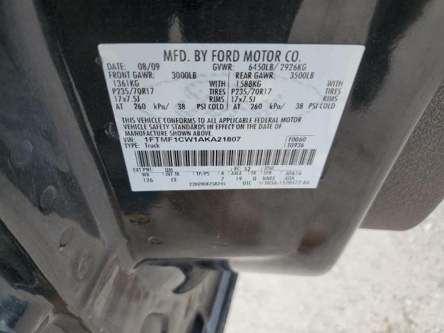 1FTMF1CW1AKA21807 - 2010 FORD F150 BLACK photo 12