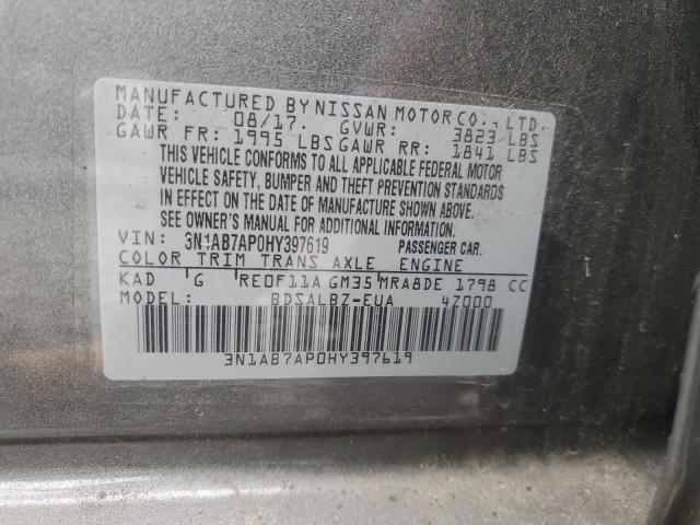 3N1AB7AP0HY397619 - 2017 NISSAN SENTRA S GRAY photo 13