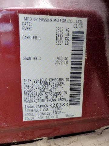 1N4AL3APXGN326383 - 2016 NISSAN ALTIMA 2.5 RED photo 10