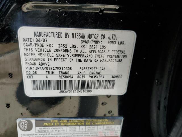 JNKAY01E47M310306 - 2007 INFINITI M35 BASE BLACK photo 12