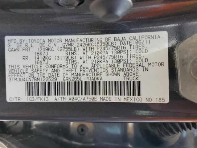 3TMJU4GN7BM122629 - 2011 TOYOTA TACOMA DOUBLE CAB PRERUNNER BLACK photo 12