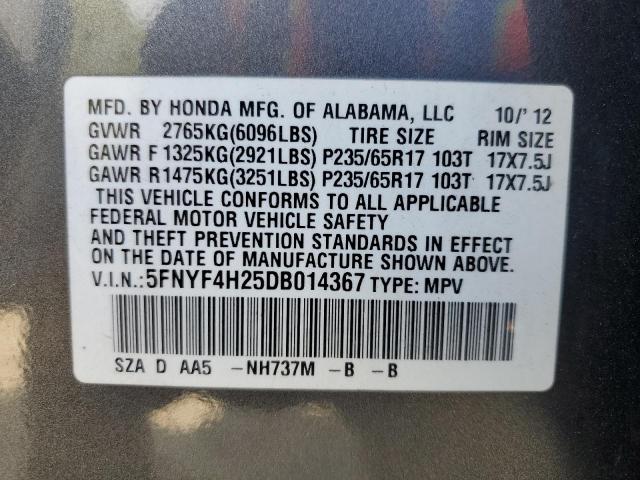 5FNYF4H25DB014367 - 2013 HONDA PILOT LX BLUE photo 13