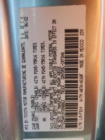 3TYSZ5AN1NT090063 - 2022 TOYOTA TACOMA ACCESS CAB ვერცხლისფერი ფოტო 12