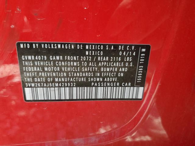 3VW2K7AJ5EM429932 - 2014 VOLKSWAGEN JETTA BASE Qırmızı foto 12