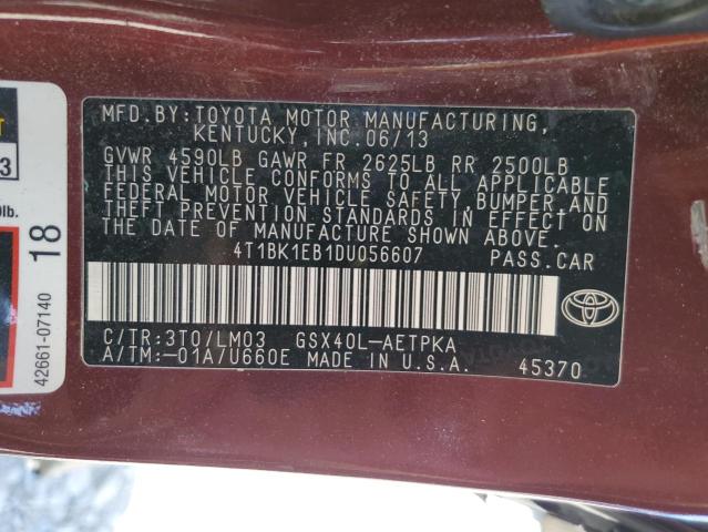 4T1BK1EB1DU056607 - 2013 TOYOTA AVALON BASE 勃艮第红 照片 12