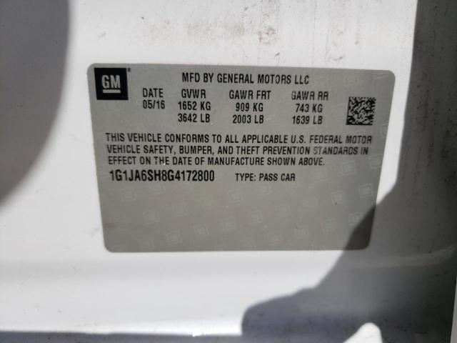 1G1JA6SH8G4172800 - 2016 CHEVROLET SONIC LS თეთრი ფოტო 12