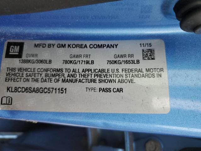 KL8CD6SA8GC571151 - 2016 CHEVROLET SPARK 1LT Синий фото 12