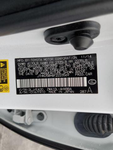 JTHKD5BH6F2223569 - 2015 LEXUS CT 200 WHITE photo 12