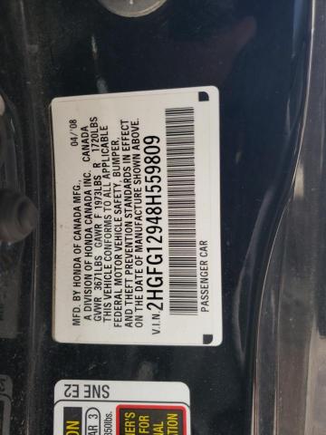 2HGFG12948H559809 - 2008 HONDA CIVIC EXL 黑色 照片 12