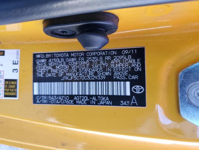 JTKJF5C70C3029339 - 2012 TOYOTA SCION TC 黄色 照片 12