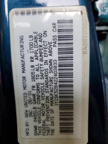 1Y1SK52842Z403833 - 2002 CHEVROLET GEO PRIZM BASE BLUE photo 12