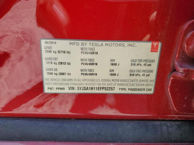 5YJSA1H11EFP52257 - 2014 TESLA MODEL S წითელი ფოტო 12