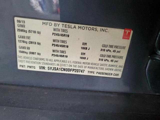 5YJSA1CN0DFP20747 - 2013 TESLA MODEL S GRAY photo 12