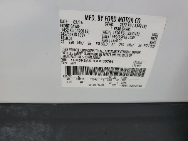 1FM5K8AR9GGC35764 - 2016 FORD EXPLORER POLICE INTERCEPTOR 白色 照片 13