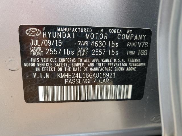 KMHE24L16GA018921 - 2016 HYUNDAI SONATA HYBRID SILVER photo 13