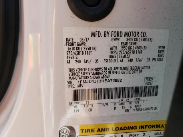 1FMJU1JT3HEA73882 - 2017 FORD EXPEDITION XLT WHITE photo 13