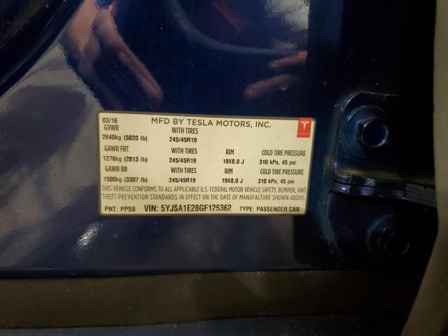 5YJSA1E28GF125362 - 2016 TESLA MODEL S BLUE photo 12