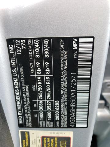 4JGDA5HB5DA172571 - 2013 MERCEDES-BENZ ML 350 4MATIC SILVER photo 12