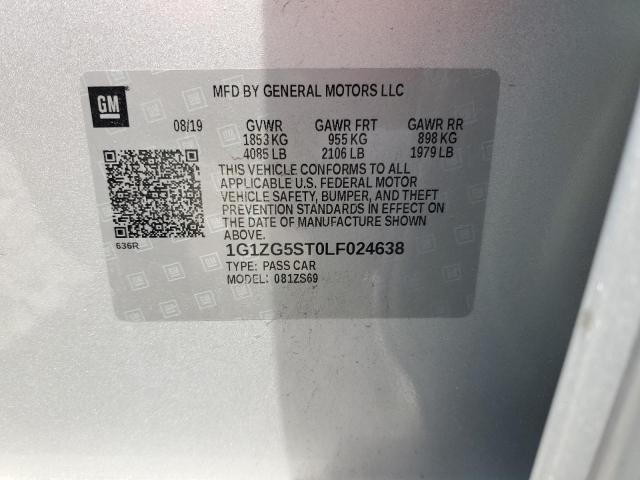 1G1ZG5ST0LF024638 - 2020 CHEVROLET MALIBU RS ვერცხლისფერი ფოტო 13